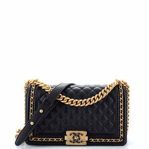 Chanel Old Medium Chain Around Boy Flap Bag Quilted Caviar